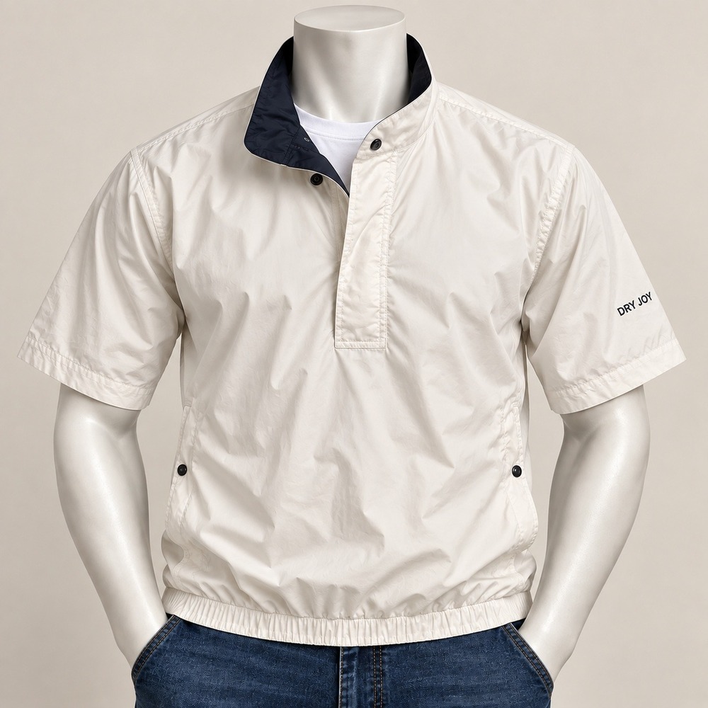 FootJoy DryJoys Mens Short Sleeve Golf Windshirt Cream Navy Blue Size M